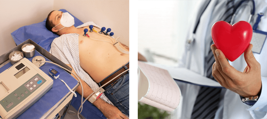 A man is hooked up to an ecg machine.