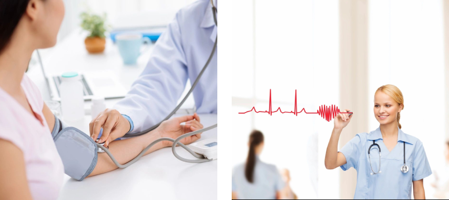 A doctor is holding a stethoscope and listening to the heartbeat of a patient.